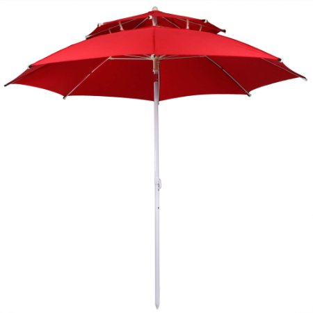 Ancheer 8ft Rotation Folding 2 Layers Patio Umbrella Outdoor Beach With Carry Bag Red/ Green