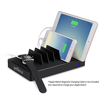 Charging Station, gofanco 7 Port USB Charging Station USB Hub Splitter Charger Stand Organizer for phones, tablets and wearable devices, up to 2.4A 65W Black