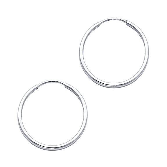 14k White Gold 1.5mm Thickness Endless Hoop Earrings - 8 Different Size Available