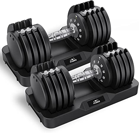 FLYBIRD Adjustable Dumbbell,25/50/55lb Dumbbell for Men and Women with Anti-Slip Metal Handle,Fast Adjust Weight by Turning Handle,Black Dumbbell with Tray Suitable for Full Body Workout Fitness