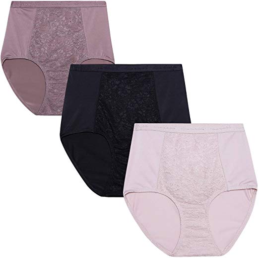 Gloria Vanderbilt Womens 3 Pack Tagless Underwear Lace Trim Full Coverage Brief Panties