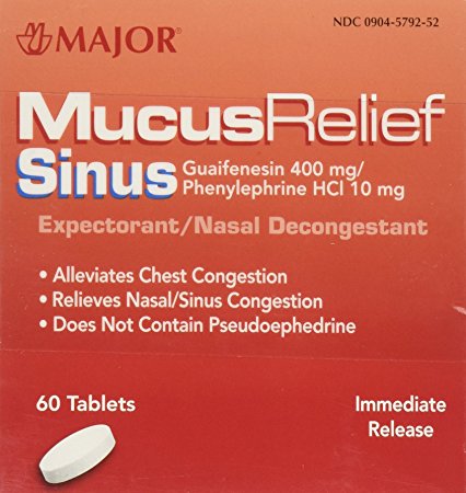 [2 Pack of 60] Mucus Relief PE Generic for Mucinex Sinus Congestion IR Tablets 60 Count