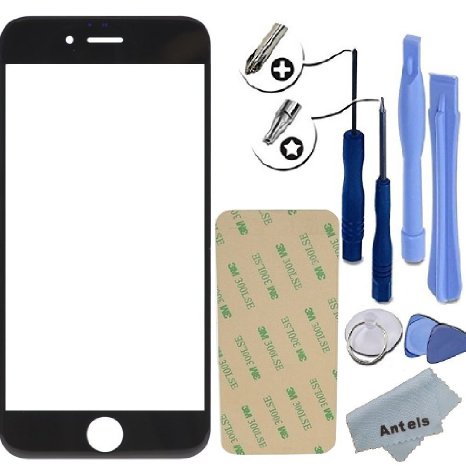 Antels Black Front Outer Glass Lens Screen Replacement For Apple iPhone 6 / 6s   Tools Kit   Adhesive Tape   Cloth   FREE TEMPERED GLASS (Black)