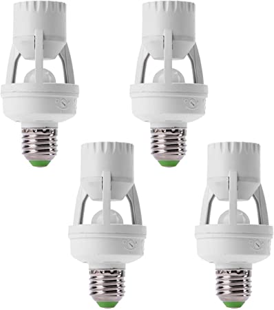 EEEKit 4-Pack Motion Sensor Light Socket, PIR Motion E26/E27 Base Bulb Adapter, Adjustable Infrared Auto On/Off Control, Garage Light, for Basement, Pantry Room, Storage Room, Garage Light