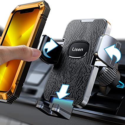 Phone Holder Mount for Car Vent, [2022 Metal Hook] Car Vent Phone Holder, LISEN Universal Air Vent Cell Phone Mount for Car, Hands Free & Thick Case Friendly Compatible with All iPhone & Android