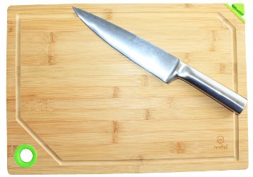 Tyrellex Bamboo Cutting Board with Knife Sharpener and Juice Groove - Can Hang Dry