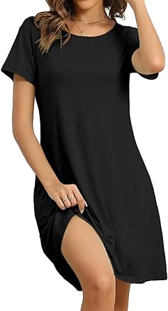 Ekouaer Women's Nightgown Short Sleeve Sleep Shirt Round Neck T-shirt Dress Soft Nightdress with 2 Pockets S-3XL