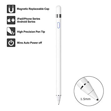 Active Stylus Pen for Touch Screens, Rechargeable 1.5mm Fine Point Smart Pencil Active Stylus Digital Pen Compatible for iPhone iPad Samsung Phone &Tablets, for Drawing and Handwriting(iOS/Android)