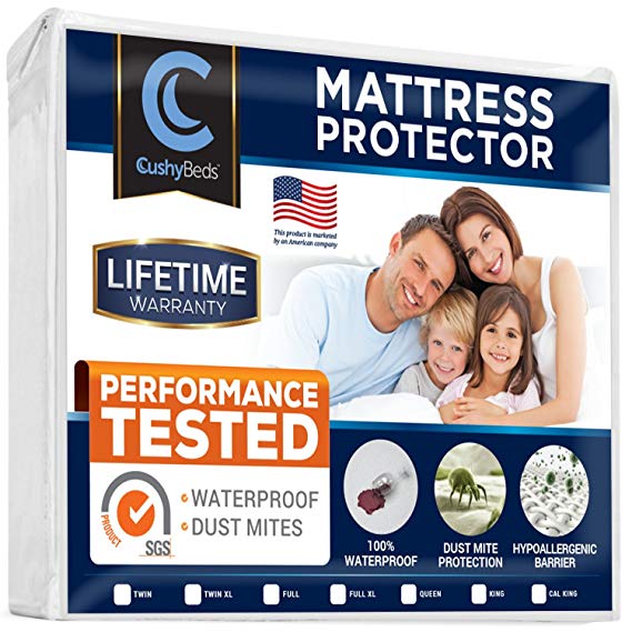 Premium Mattress Protector Cover by CushyBeds - Lab Tested 100% Waterproof, Hypoallergenic, Breathable Cool Flow, Noiseless, No Crinkling, Allergy & Vinyl Free - King Size Bed (Up to 18" Deep Pocket)