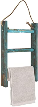 Honest 3-Tier Towel Ladder Wall-Hanging Towel Ladder with Rope,Rustic Wood Decorative Ladder,Bathroom Farmhouse Decor,Blue