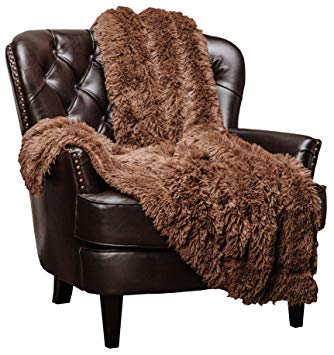 Chanasya Super Soft Long Shaggy Chic Fuzzy Fur Faux Fur Warm Elegant Cozy With Fluffy Sherpa Chocklate Brown Microfiber Throw Blanket (60" x 70") - Solid Shaggy Dark Brown