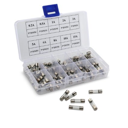 Foxnovo Fast-blow Glass Fuses Quick Blow Car Glass Tube Fuses Assorted Kit Amp
