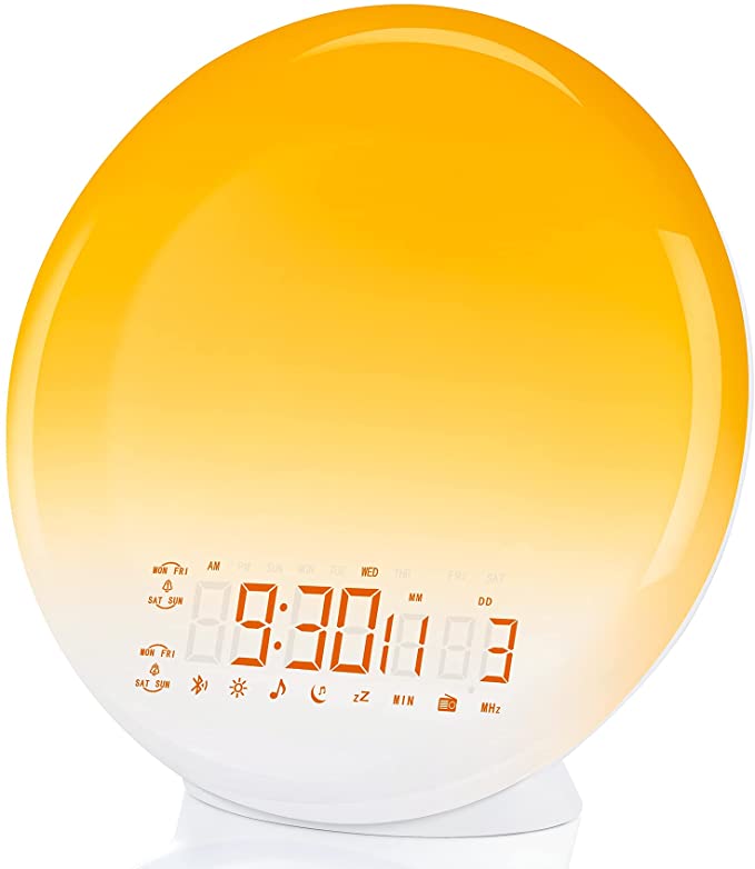 Sunrise Alarm Clock, Wake Up Light for Kids, Adults and Heavy Sleepers, Bedroom Digital Alarm Clock with 7 Colors Night Light, Dual Alarms, Snooze, FM Radio, Sleep Aid with 7 Nature Sounds, Gift Ideas