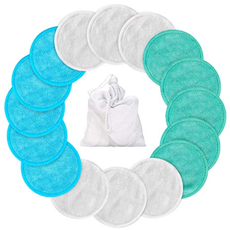 Reusable Make up Remover Pads 16 Packs, Washable Bamboo Cotton Pad with Laundry Bag 3 Color (3.15 inch)