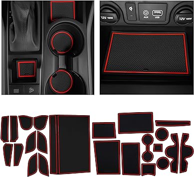 CupHolderHero fits Hyundai Tucson Accessories 2016-2021 Premium Custom Interior Non-Slip Anti Dust Cup Holder Inserts, Center Console Liner Mats, Door Pocket Liners 23-pc Set (Red Trim)