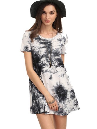 ROMWE Women's Short Sleeve Summer Casual Tie Dye T-Shirt Dress