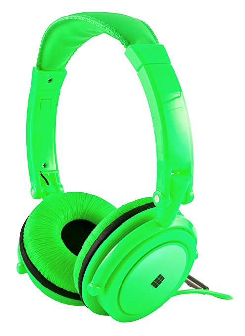 Polaroid Neon Headphones With Carring Case, Built-in Mic, Compatible With All Devices,Green