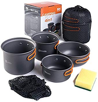 NatureHike Updated Camping Pot Sets 4 in 1 Portable Cookware Durable Light Weight Picnic Pot and Pan for 2-3 Persons