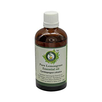 R V Essential Pure Lemongrass Essential Oil 100ml (3.38oz)- Cymbopogon Citratus (100% Pure and Natural Therapeutic Grade)