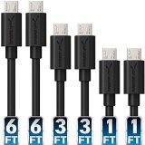 Sabrent 6-Pack 22AWG Premium Micro USB Cables X2-6ft  X2-3ft  X2-1ft High Speed USB 20 A Male to Micro B Sync and Charge Cables Black CB-MUB3