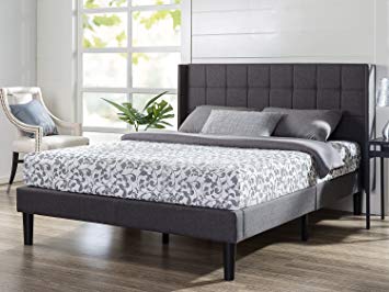 Zinus Dori Upholstered Square Stitched Wingback Platform Bed / Mattress Foundation / No Box Spring Needed / Wood Slat Support, Full