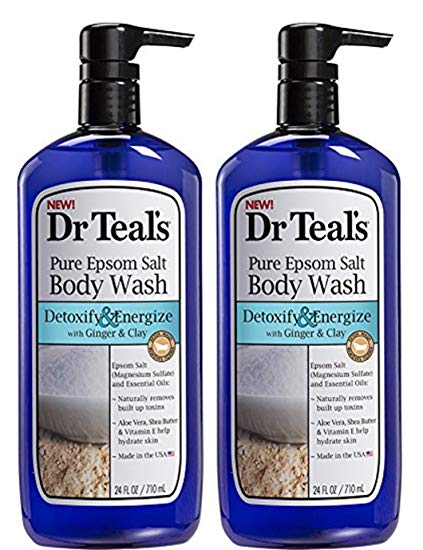 Dr.Teals Pure Epsom Salt Body Wash Detoxify and Energize - Set of 2 with Ginger and Clay