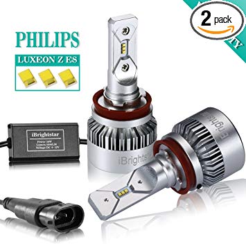 iBrightstar H11 H9 H8 LED Headlight Bulbs Conversion Kit - Philips ZES 8,000lm 6000K Cool White - 2 Yr Warranty