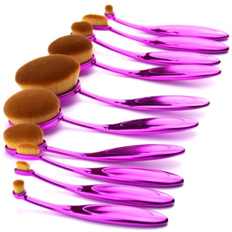 2016 New Professional 10 Pcs Soft Oval Toothbrush Design Makeup Brush Sets Foundation Brushes Cream Contour Powder Blush Concealer Brush Makeup Cosmetics Tool Kit (pink)