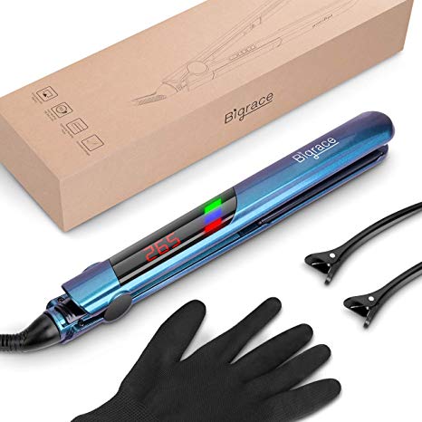 Hair Straightener, Portable Flat Iron with Digital Display & Dual Voltage, 15s Instant Heat, 11 Adjustable Temperature Settings, 2 in 1 Tourmaline Ceramic Iron for Hair Styling, Auto Shut Off, 1 inch