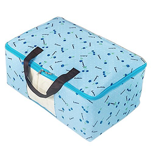 Cherry Print Folding Zippered Clothes Quilt Storage Bag Container Blue