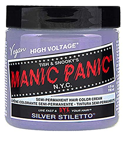Manic Panic Silver Stiletto Gray Hair Dye - Classic High Voltage - Semi Permanent Hair Color - Icy Silver Shade with Lavender Tint - Vegan, PPD & Ammonia-Free - For Hair Coloring on Men & Women