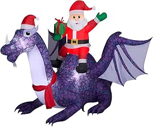 Gemmy Animated Inflatable Christmas Santa Riding Dragon, 6 ft Tall, Multi