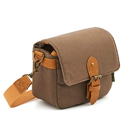 Camera Shoulder Bag, Evecase Small Nylon Shoulder Case Bag For SLR/DSLR, Compact system - Beige