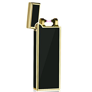 Windproof Arc Lighter - Just Shake it for Ignition and Usb Rechargeable, (Shiny golden finish with black), Yukiss