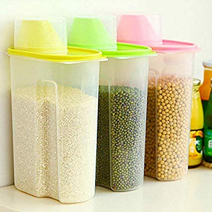 Kurtzy Cereal Rice Pasta Grains Plastic Dispenser Storage Box with Lid, 2500ml(Multicolour, 15X9X22cm) - Set of 3