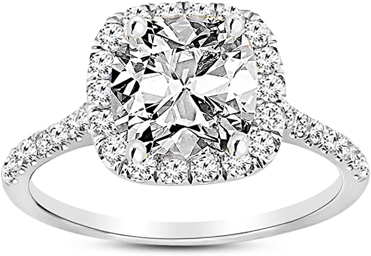 1.5 Ctw 14K White Gold Single Classic Halo GIA Certified Cushion Cut Diamond Engagement Ring (1 Ct Center H Color SI2 Clarity)