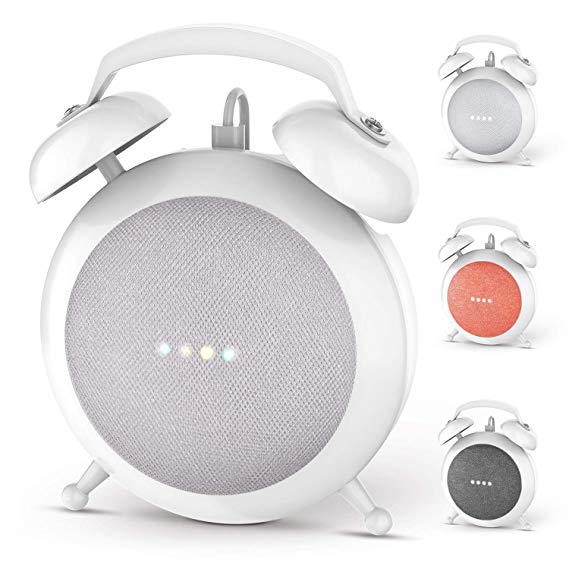 Google Home Mini Stand Holder, Retro Alarm Clock Stand Mount Base Protective Case Compatible with Google Home Mini (White)