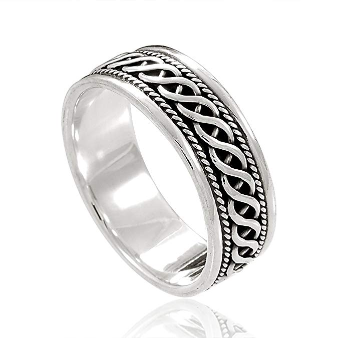 Chuvora 925 Sterling Silver Woven Celtic Knot Band Ring - Nickel Free