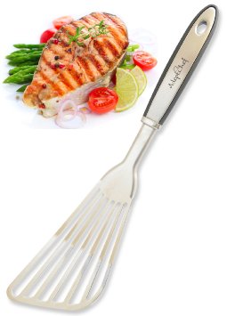 Fish Spatula - AdeptChef Stainless Steel, Slotted Turner - Beveled Design Ideal For Turning & Flipping To Enhance Frying & Grilling - Sturdy Handle, Multi-Purpose - Buy Your Premium Experience TODAY!