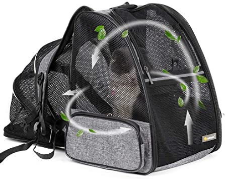Texsens Pet Expandable Backpack Carrier for Dogs Cats Puppy - with Ventilated Breathable Mesh Expandable Bag - Designed for Traveling, Hiking & Outdoor Use