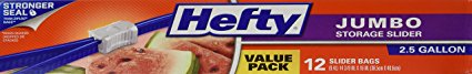 Hefty One Zip 2.5 Gallon Jumbo Bags 12 Count Boxes (Pack of 3) 36 Bags Total