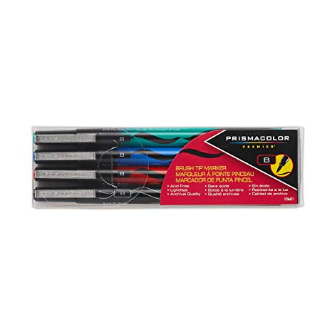 Prismacolor 1736671 Premier Illustration Brush Tip Art Markers, Assorted Colors, 4-Count