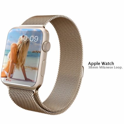 Apple Watch Band Vitech Fully Magnetic Closure Clasp Mesh Loop Milanese Stainless Steel Bracelet Replacement Band Strap for Apple Iwatch Sportampedition Milanese-Vintage Gold-38mm