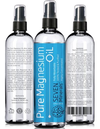 BEST MAGNESIUM OIL - Made in USA - FREE E-BOOK - BIG 12 oz - 100 Pure and Tested - SEE RESULTS OR MONEY BACK - Best Cure for better Sleep Leg Cramps Restless Legs Headaches Migraines and more