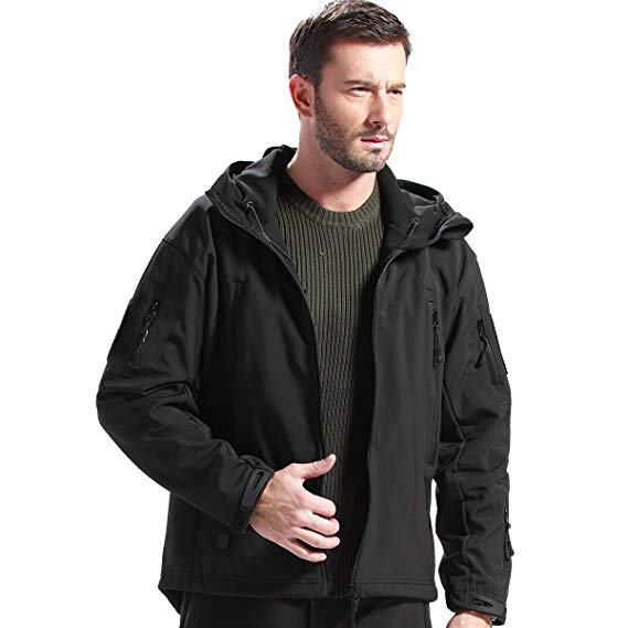 FREE SOLDIER Hunting Jacket, Men Softshell Tactical Hoodie Jacket Outdoor Winter Fleece Jacket