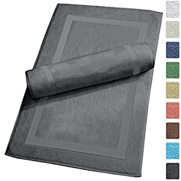 Luxury Hotel and Spa 100% Turkish Cotton Banded Panel Bath Mat Set 900gsm! 20"x34" (Gray, 2 Pack)
