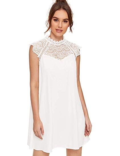 Romwe Women's Cute Cap Sleeve Lace Embroidered Floral Dress