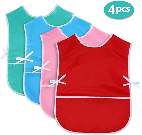 SATINIOR 4 Pieces Art Smock for Kids Artist Smock Waterproof Painting Apron Painting Smocks for Children, 4 Colors