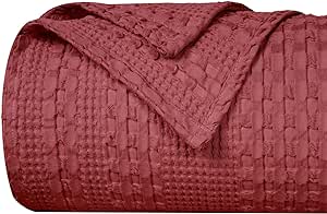 PHF 100% Cotton Waffle Weave Blanket, Queen Size Soft Breathable Bed Blanket for All Season, Perfect for Layering Couch Bed Sofa(90"x90", Queen Size, Wine Red)