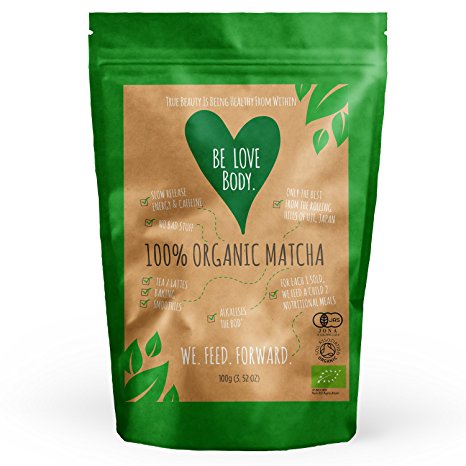 Be Love Body - Organic Matcha Green Tea Powder For Teas, Lattes, Baking & Smoothies (Or Any WayThat Makes You Happy) - For A Healthy & Sustained Energy Release Throughout The Day, 100g Pouch